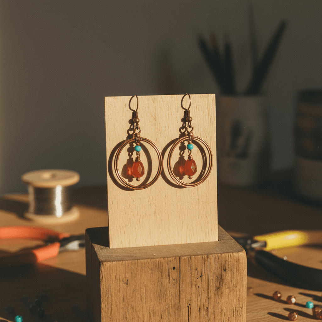 Handcrafted earrings on display